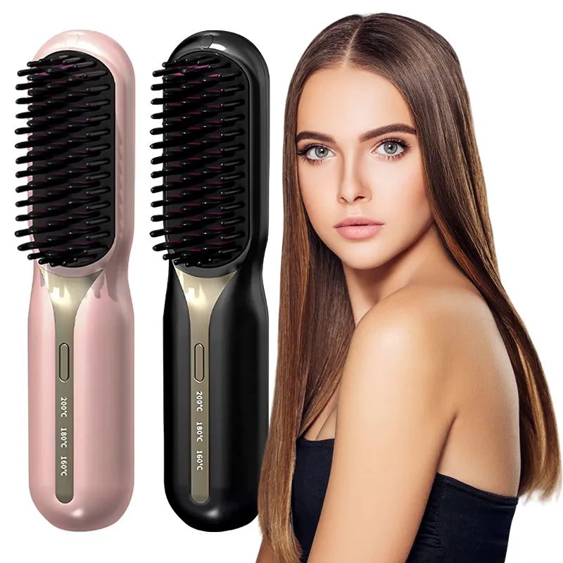 Escova alisadora PureGlam nas cores preta e rosa